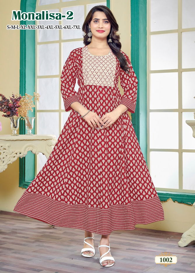 Monalisa 2 Rayon Gold Printed Embroidery Kurtis Wholesale Clothing Suppliers In India
